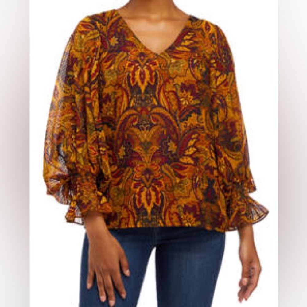 NWT Vince Camuto Long Sleeve Autumn Paisley Print Blouse XS
